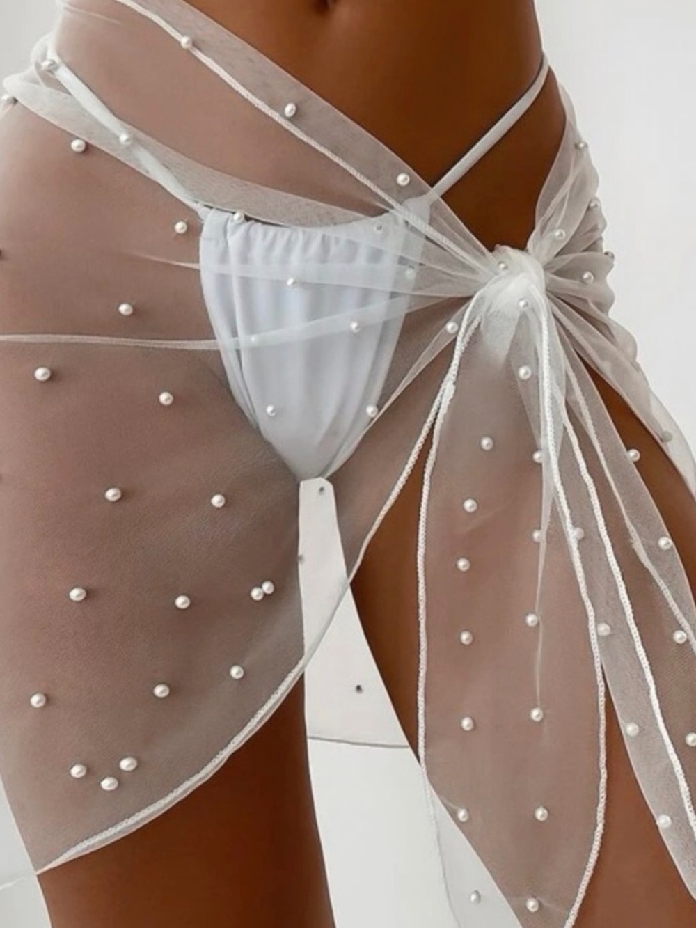 White Pearl-Embellished Sarong